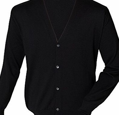 Henbury Mens V Neck Button Fine Knit Cardigan (4XL) (Black)
