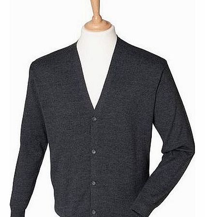Henbury Mens V Neck Button Fine Knit Cardigan (4XL) (Grey Marl)