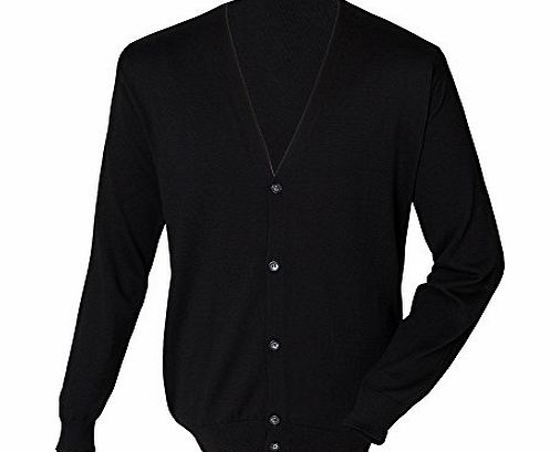 Henbury Mens V Neck Button Fine Knit Cardigan (M) (Black)