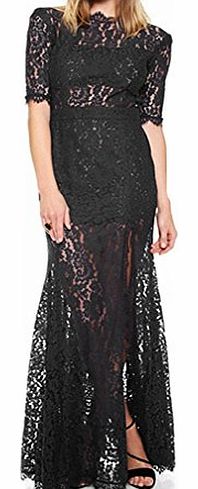 3 Colours Women Lace Long Mermaid Prom Evening Cocktail Party Ball Gown Wedding Bridesmaid Dresses (XL bust 90cm, Black)