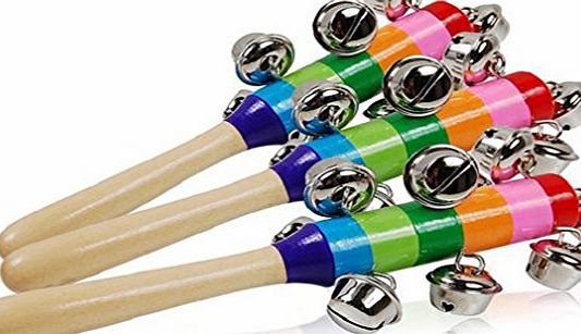 Hengsong Metal 10-Bell Jingle Wooden Shaker Stick Musical Instrument Toy Ring Rattle Toy Education Toy For Baby Infant