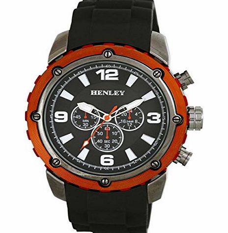 Henley Fashion Watch with Decorative Multi-Eye Dial Mens Quartz Watch with Black Dial Analogue Display and Black Silicone Strap H020818