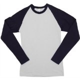 Henleys American Apparel - Baby Rib Long Sleeve Raglan, White and Navy, M