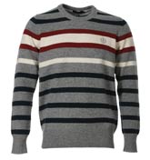 Blas Grey, Navy and Red Stripe Sweater