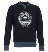 Cliff Navy Sweatshirt with Velour Logo