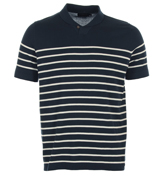 Duke Navy and White Knitted Polo Shirt