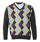 Henri Lloyd Grey, Purple and Green Check V-Neck