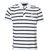 White and Navy Stripe Pique Polo Shirt