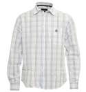 White Shirt with Light Blue and Black Check Long Sleeve Shirt