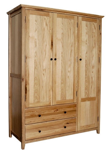 hereford Rustic Oak Triple Gents Wardrobe with 2