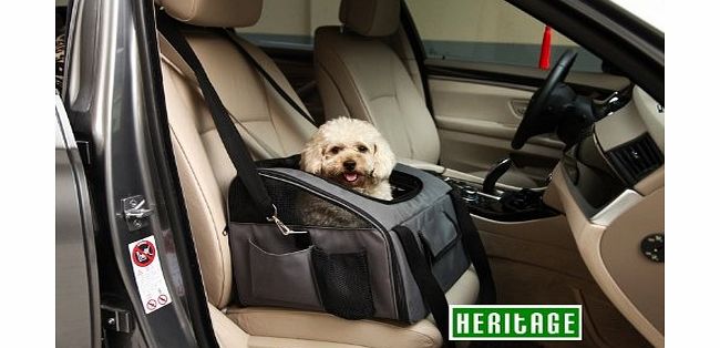 Heritage  LUXURY CAR SEAT amp; CARRIER CAT SMALL DOG PET PUPPY TRAVEL CAGE BOOSTER (Large Grey - 41 x 34 x 30cm)