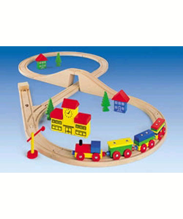 42 pc LARGE WOODEN TRAIN SET