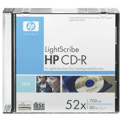 Hewlett Packard HP CD-R 52x Lightscribe in packs of 5 slim jewel