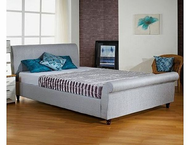 Hf4you  4Ft6 Double Upholstered Sleigh Bedstead Frame - Ice Grey - No Mattress (Frame Only)