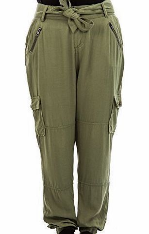 HIDDENFASHION Hidden Fashion Womens Ladies Mid Rise Khaki Green Combat Utility Trousers [KHAKI_14]