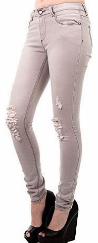 HIDDENFASHION Hidden Fashion Womens Ladies Ripped Distressed Colour Washed Denim Skinny jeans [GREY_6]