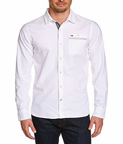 Hilfiger Denim Mens Georgetown Button Front Long Sleeve Casual Shirt, Classic White, Large