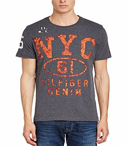 Hilfiger Denim Mens Manhattan 9 Crew Neck Short Sleeve T-Shirt, Grey (Charcoal Heather), Large
