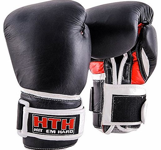 Hit Em Hard  12oz Boxing Gloves real leather black white red