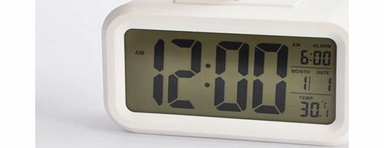 5.3`` Smart, Simple and Silent LCD Alarm Clock w/ Date Temperature Display, Ascending Alarm, Repeating Snooze and Sensor Light + Nightlight (Black, Blue night light)