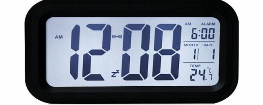 HITO 5.3`` Smart, Simple and Silent LED Alarm Clock w/ Date Display, Repeating Snooze and Sensor Light   Night Light (Black, White night light)