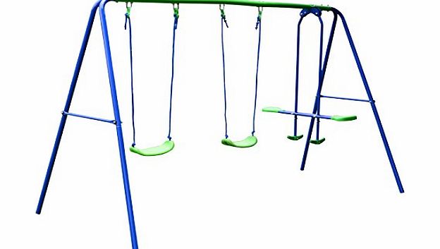 Outdoor Folding Swing Set with 2 baby swing amp; Seesaw Glider, Best Birthday Gift for your Kids Children