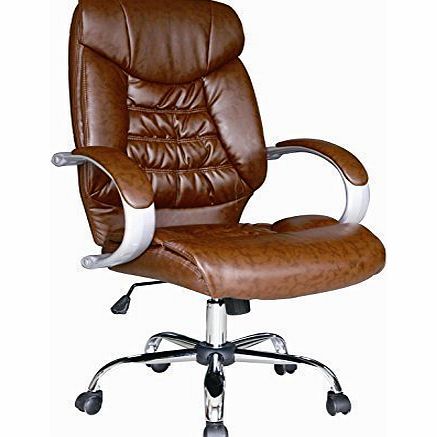 HNNHOME Brown Luxury High Back Swivel Executive Pc Computer Desk Office Leather Chair