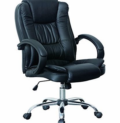 HNNHOME High Back Luxury 360 Degree Swivel Leather Executive Office Furnitue Computer Desk Seat Height Adjustable Office Chair (Black)