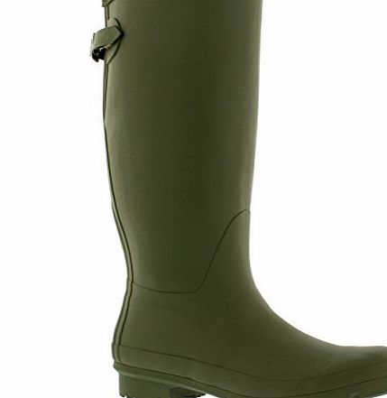 Womens Adjustable Back Tall Winter Rain Wellies Waterproof Wellington Boot - Olive Green - 5 - 38 - CD0015