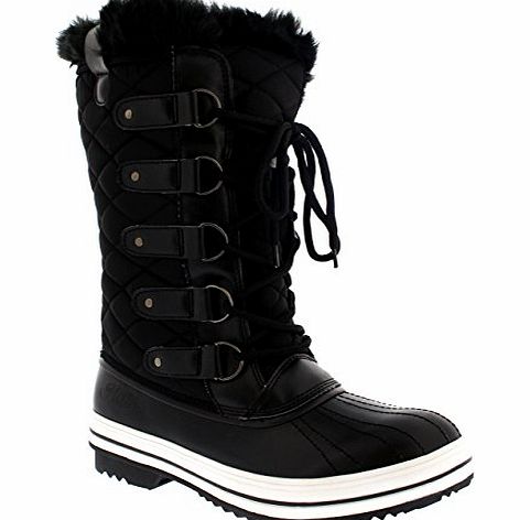 Holly Womens Snow Boot Nylon Tall Winter Snow Waterproof Fur Lined Warm Rain Boot - Black - 6