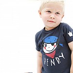Personalised pirate T-shirt in blue and red