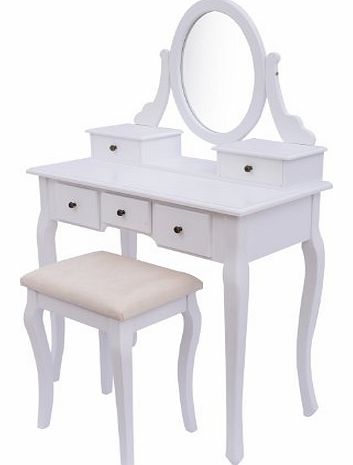 Antique Style Shabby Chic Dressing Table with Vanity Mirror & Stool - White
