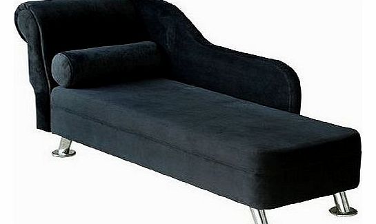 Black Velvet Chaise Longue Sofa Day Bed With Bolster Cushion New