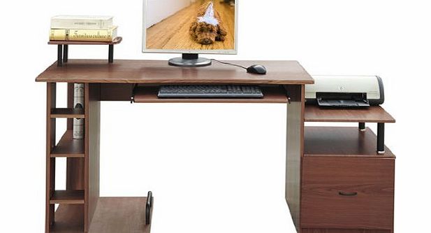 Homcom Computer PC Office Table Desk Desktop Home Writing Workstation Filing Cabinet Walnut/Brown 2014 NEW BY HOMCOM