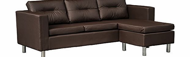 Homcom Deluxe Faux Leather 3 Seater Corner Sofa Couch with Ottoman Settee Brand New (Brown)