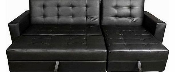 Homcom Deluxe Faux Leather Corner Sofa Bed Storage Sofabed Couch with Ottoman New Black