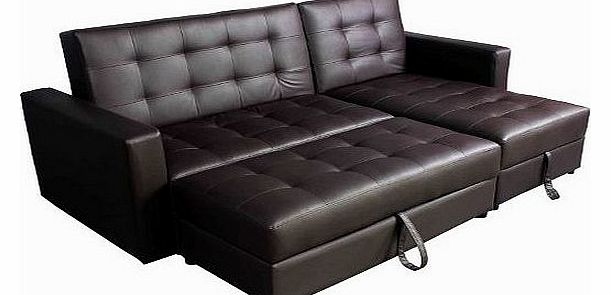 Homcom Deluxe Faux Leather Corner Sofa Bed Storage Sofabed Couch with Ottoman New Brown