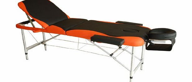 Deluxe Massage Table Bed Couch Beauty Bed 3 Section Aluminum Therapy Bed Spa Bed Lightweight Portable Folding Black & Orange BY HOMCOM