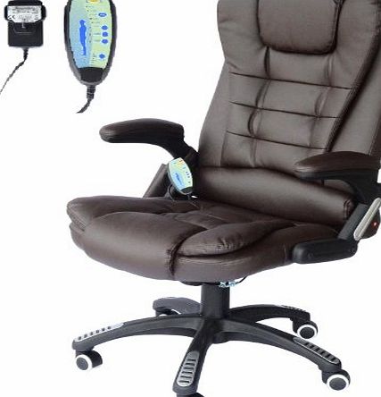 Homcom Deluxe Reclining Faux Leather Office Computer Chair 6-Point Massage High Back Desk Work Swivel Chair Brown