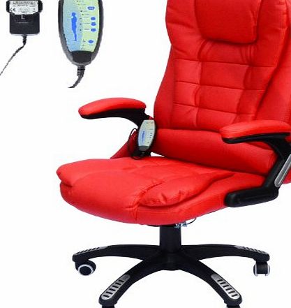 Homcom Deluxe Reclining Leather Office Computer Chair 6-Point Massage High Back Desk Work Swivel Chair Red