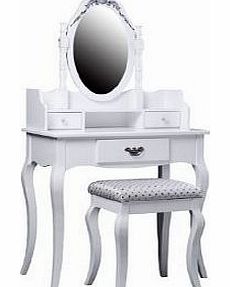Dressing Table with Stool Mirror Elegant White Make-up Hair Nail Drawers Bedroom Desk NEW