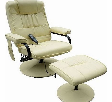 Homcom Faux Leather Massage Recliner Chair Easy Sofa Armchair Beauty Couch Bed with Foot Stool Cream