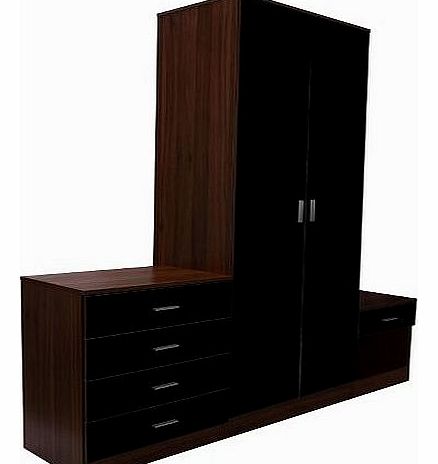 Homcom High Gloss 3 Piece Trio Bedroom Furniture Set Wardrobe   Chest   Bedside Walnut 