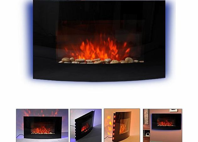Homcom  LARGE LED CURVED GLASS ELECTRIC WALL MOUNTED FIRE PLACE FIREPLACE 7 COLOUR SIDE LIGHTs SLIMLINE PLASMA FAN HEATER