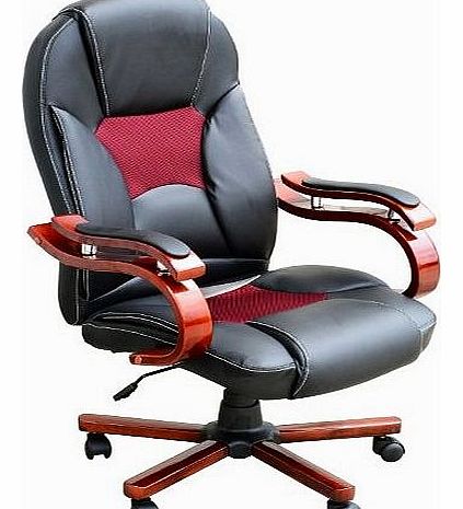 Homcom Leather Office Computer Chair Seat Back Wood Arms Desk Work Furniture