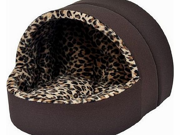 Leopard Print Covered Pet Dog Bed Cat Kitten House Warm Mat Cave 34x34x30cm