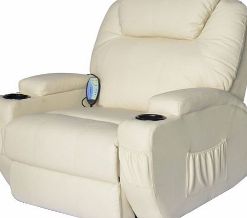 Homcom Luxury Leather Recliner Sofa Chair Cinema Massage Chair Rocking Swivel Heated Nursing Gaming Chair Cream