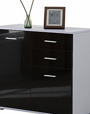 Homcom Modern High Gloss Side Cabinet Table Sideboard Chest of Drawer Bedroom Living Room Storage Furniture (Black, 71x35x76CM)