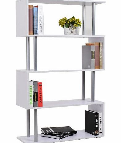 Homcom Wooden Wood S Shape Storage Unit Chest Bookshelf Bookcase Cupboard Cabinet Home Office Furniture New (White)