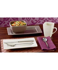 Home 16 Piece Cream and Putty Stoneware Dinner Set